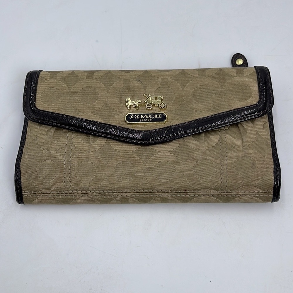 Coach COACH Signature Purple x Brown Long Wallet